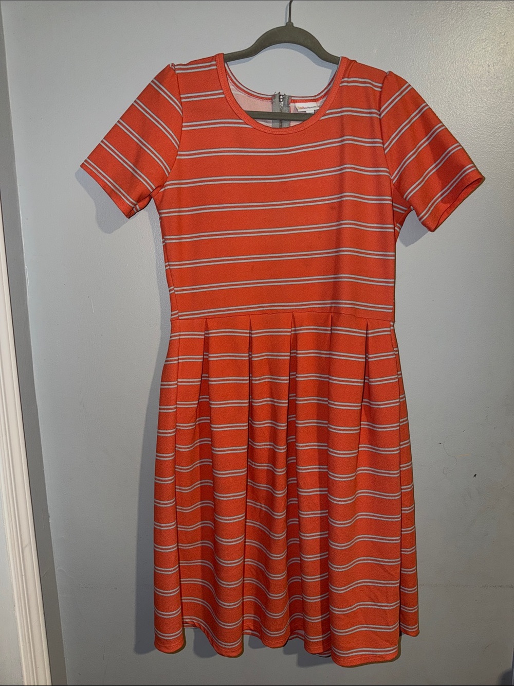 Coral Striped Pleated skirt dress